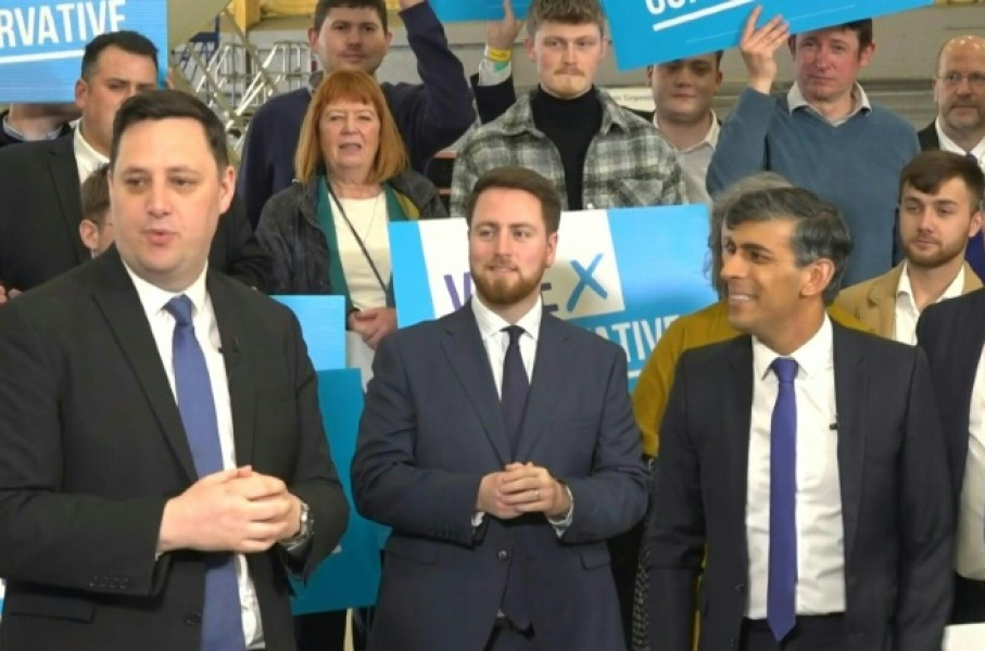 Prime Minister Rishi Sunak (R) sought solace in the re-election of Tees Valley mayor Ben Houchen (L) after disappointing council results for his Tories